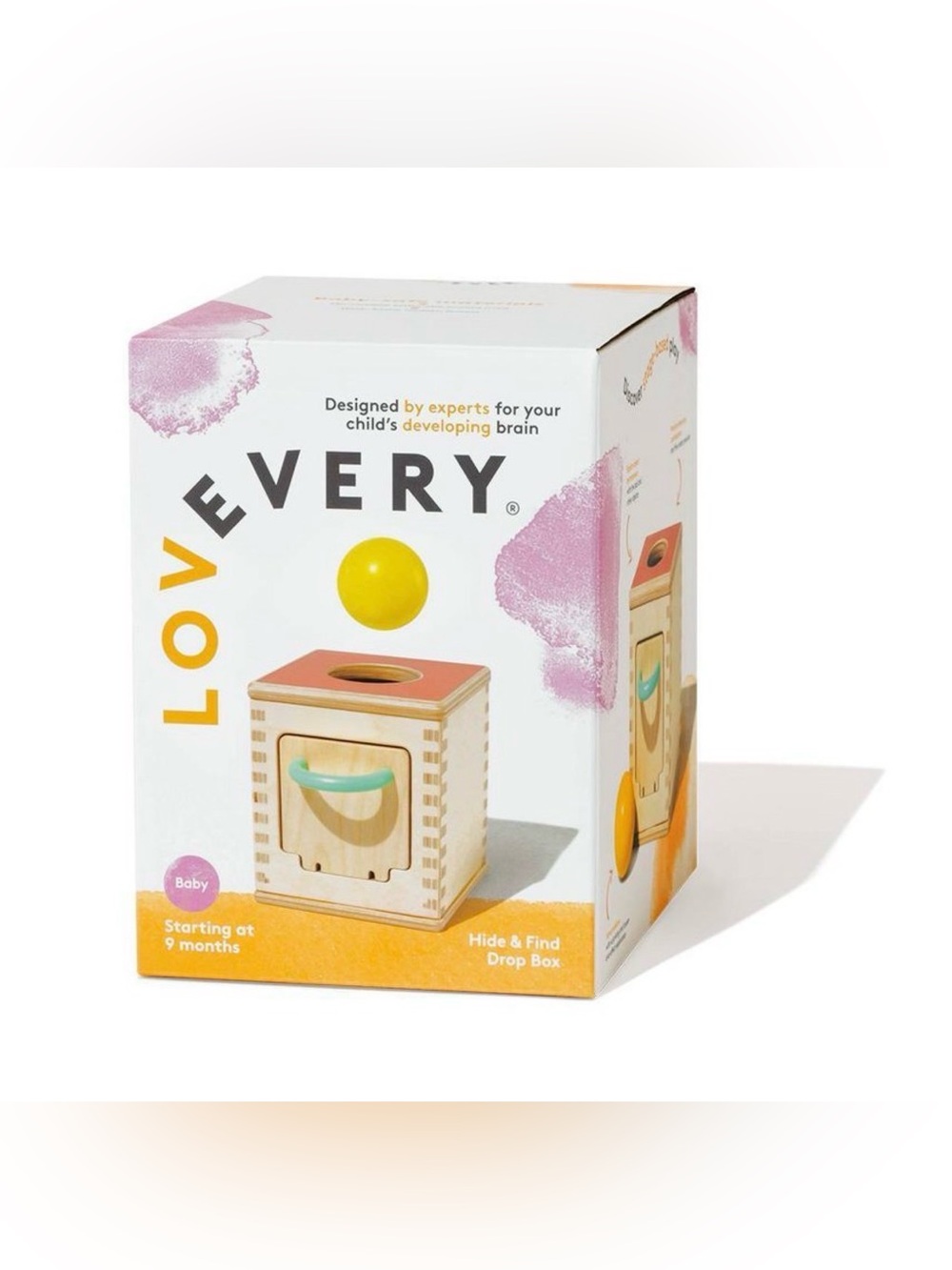 Lovevery Yellow & Natural Hide & Find Drop Box Toy